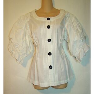 Rye by Anthropologie Ivory Puff-Sleeved Ruffle 100% Cotton Blouse Top   D141